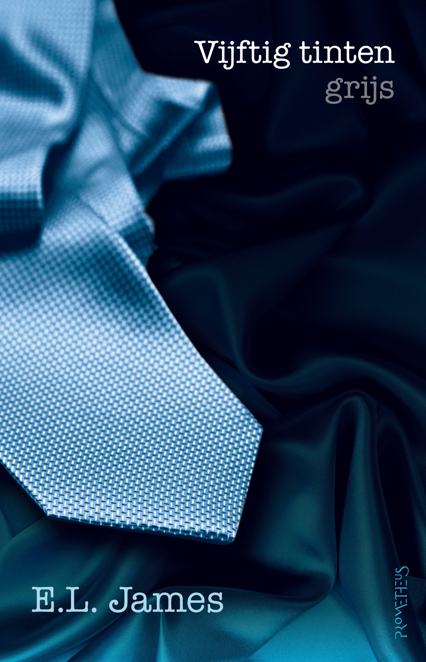 Vijftig Tinten Grijs boek van E.L. James, Nederlandse editie met zilveren stropdas op omslag