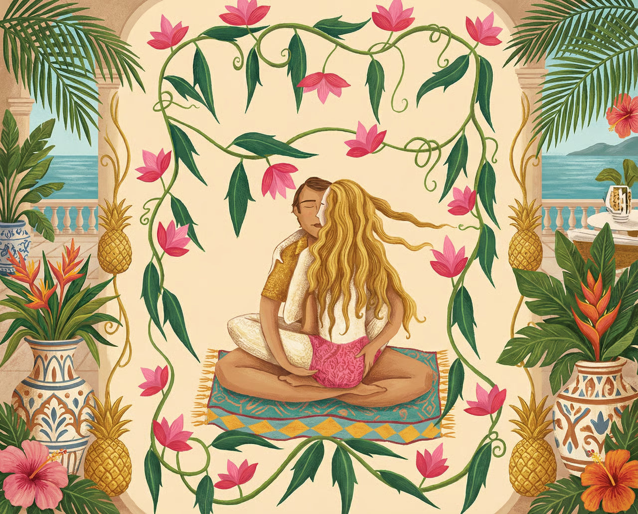 Lotushouding intiem standje informatief artikel met illustratie over tantrische verbinding en oogcontact