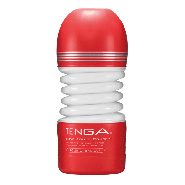 Tenga Rolling Head Cup vooraanzicht: rode kop, witte flexibele middensectie en rode basis
