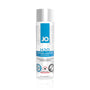 JO H2O verwarmend glijmiddel op waterbasis 120 ml, blauwe fles met zilveren dop.