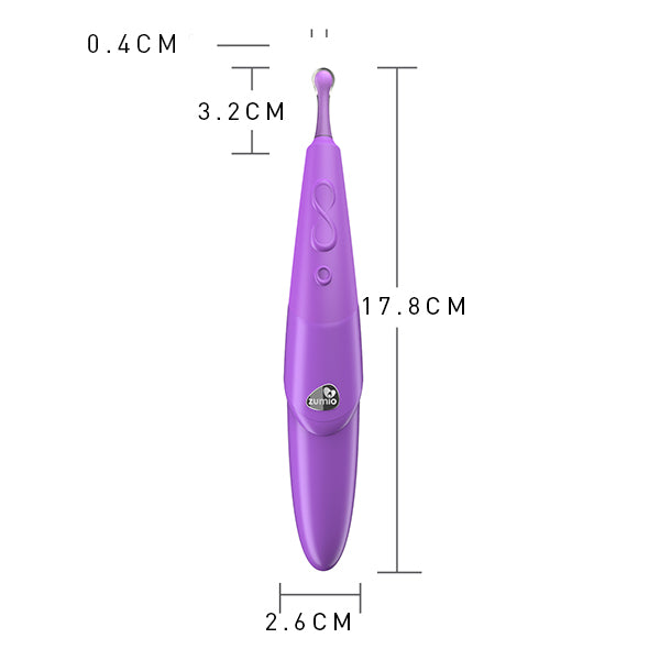 Zumio S Spirotip vibrator in paars met afmetingen 17,8 x 2,6 cm, frontaal productaanzicht